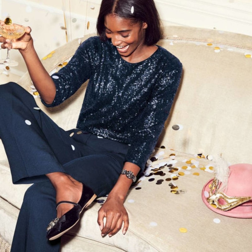 BODEN Emmy Sequin Top Navy Blue {QQ7}